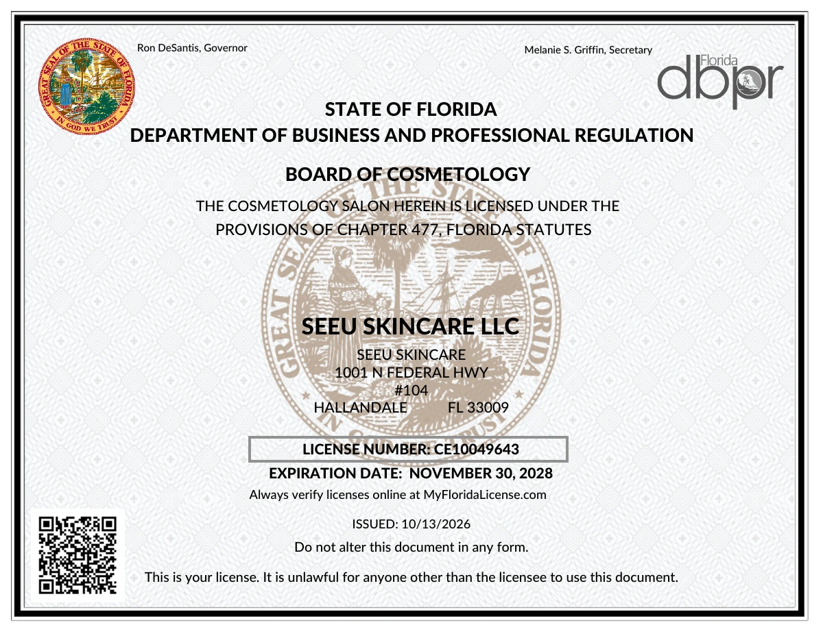 Cosmetology salon license — SeeU Skincare LLC, CE10049643