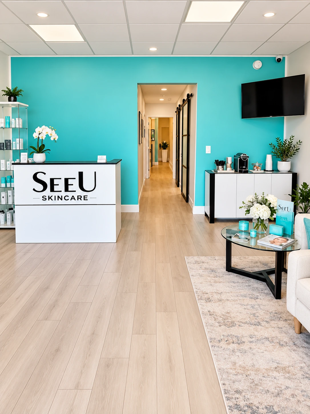 Tiffany-colored reception at SeeU Skincare in Hallandale Beach